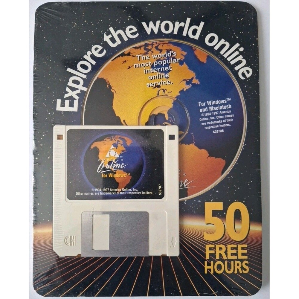 America Online Collectible v3.0 CD & Floppy Disk, 1997 Vintage AOL, New/Sealed